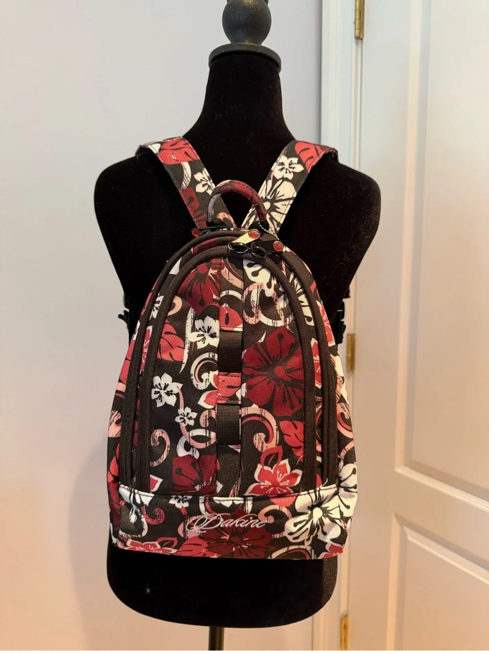 Dakine Black and Red Floral Mini Backpack